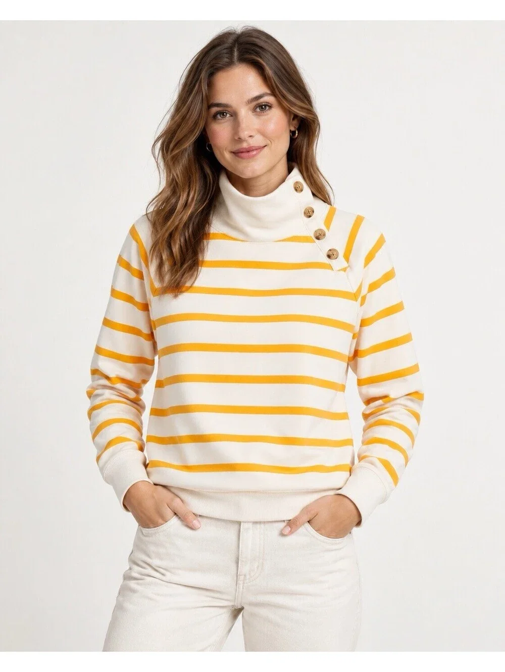 J.Crew Factory BQ148 Striped Button Collar Pullover Sweatshirt Women XL Orange